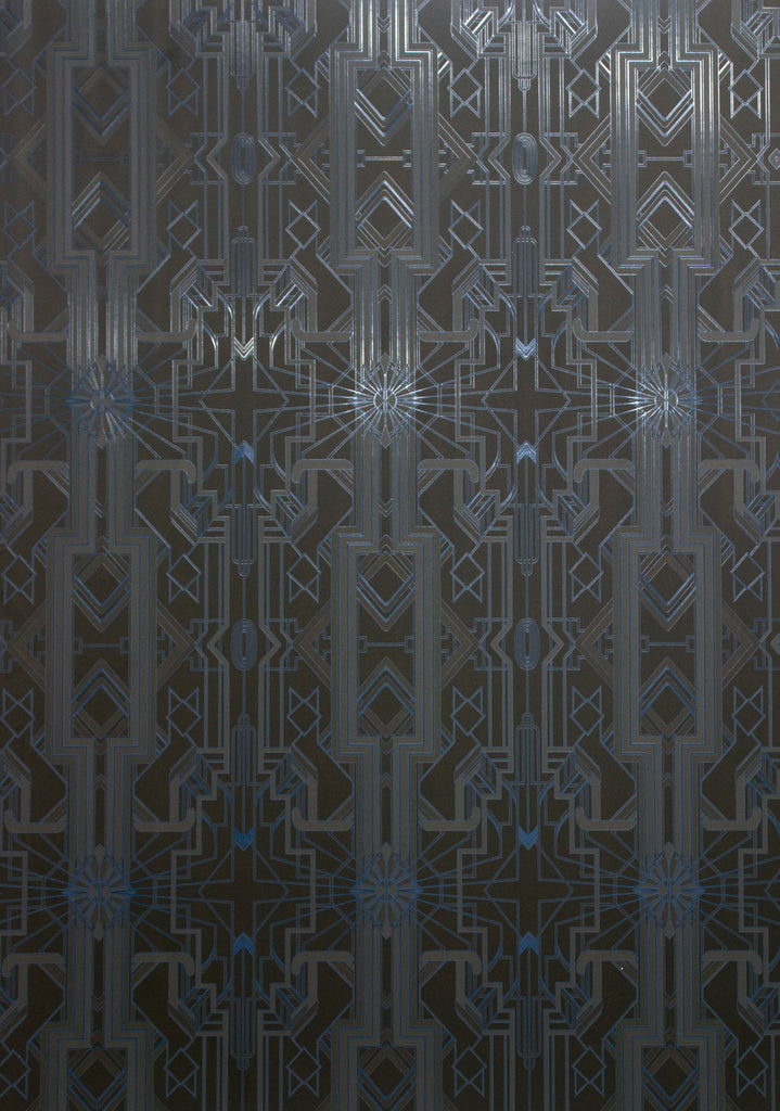 Art Deco Wallpaper  Black and blue with Spot Gloss