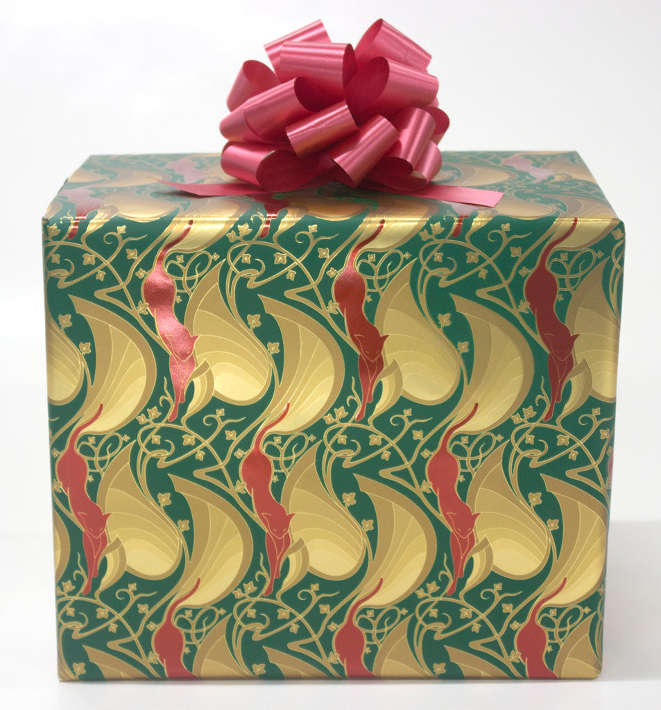 Mew-Veau Metallic Forest Green, Red and Gold Wrapping Paper