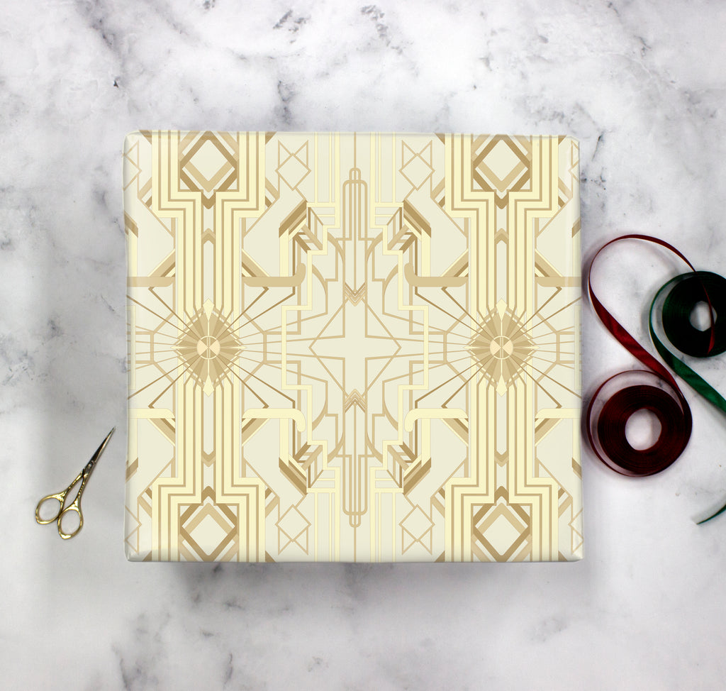 Mew-Veau Metallic Gold and Red Wrapping Paper