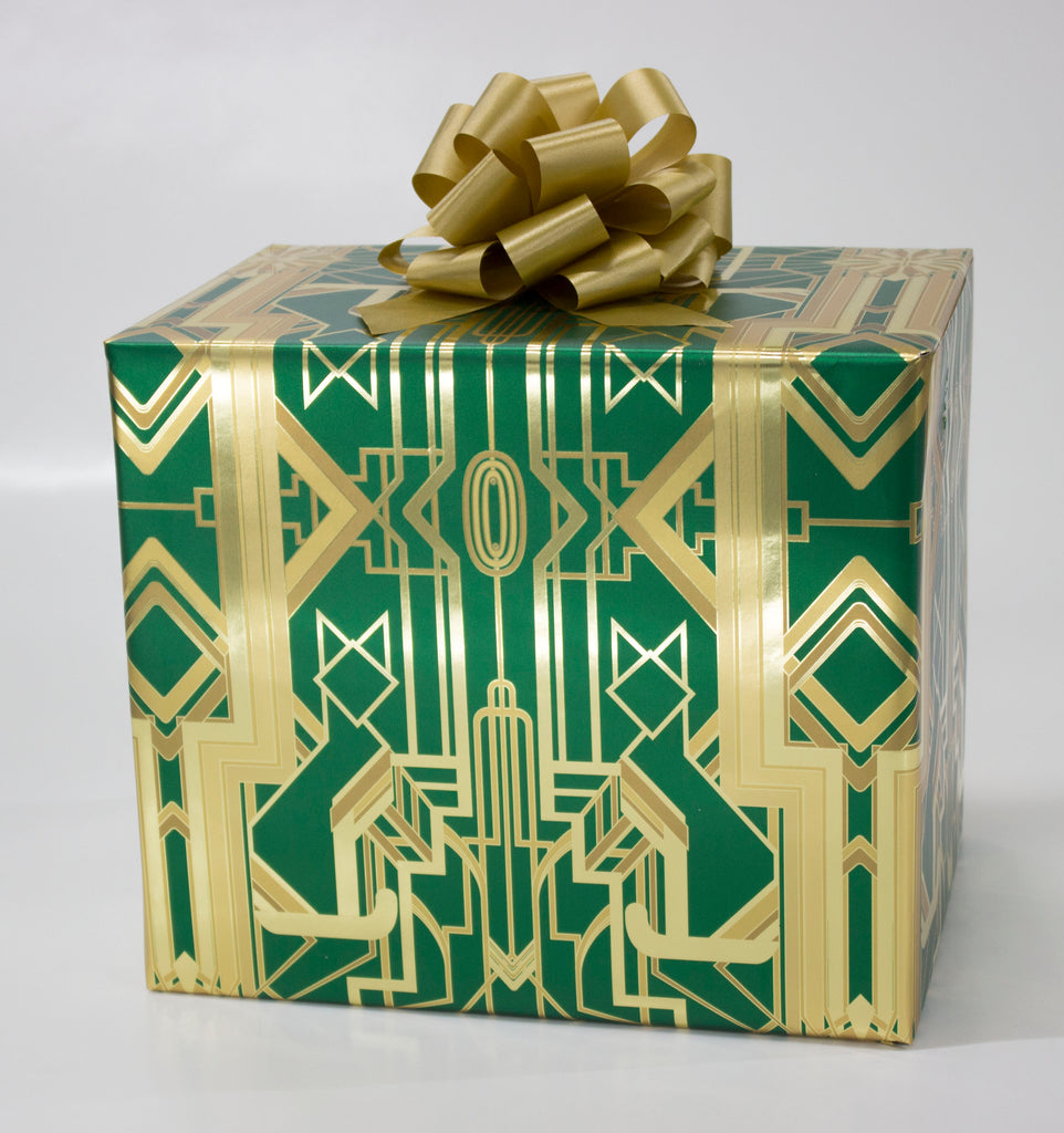 Great Catsby Metallic Holiday Green and Gold Wrapping Paper