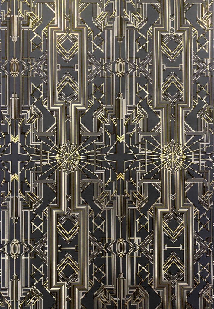 Art Deco Black and Metallic Gold Wallpaper