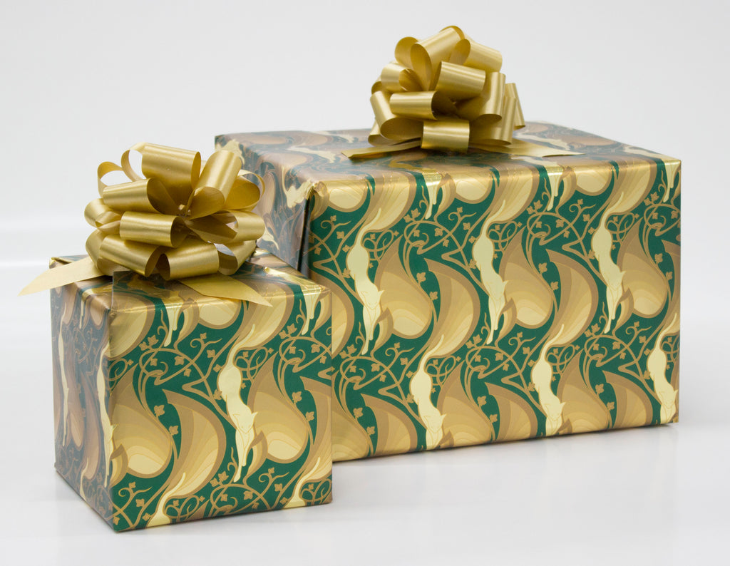 Mew-Veau Metallic Holiday Red, Green and Gold Wrapping Paper