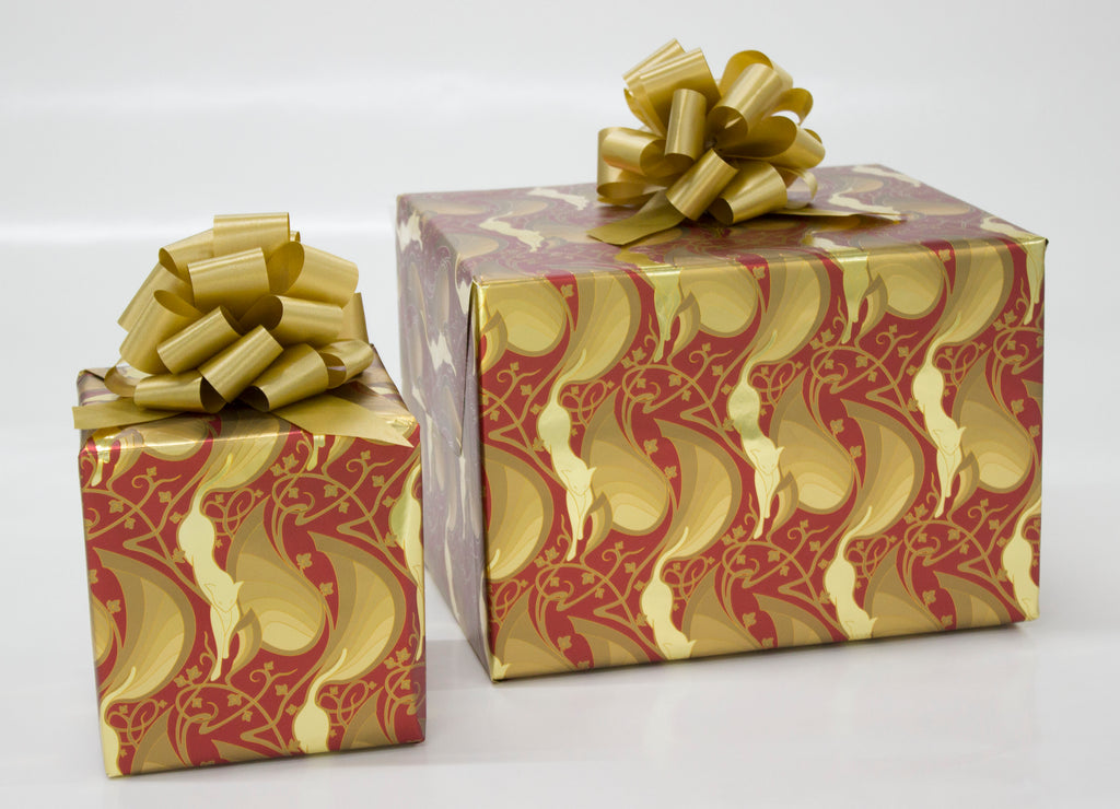 Mew-Veau Metallic Forest Green, Red and Gold Wrapping Paper