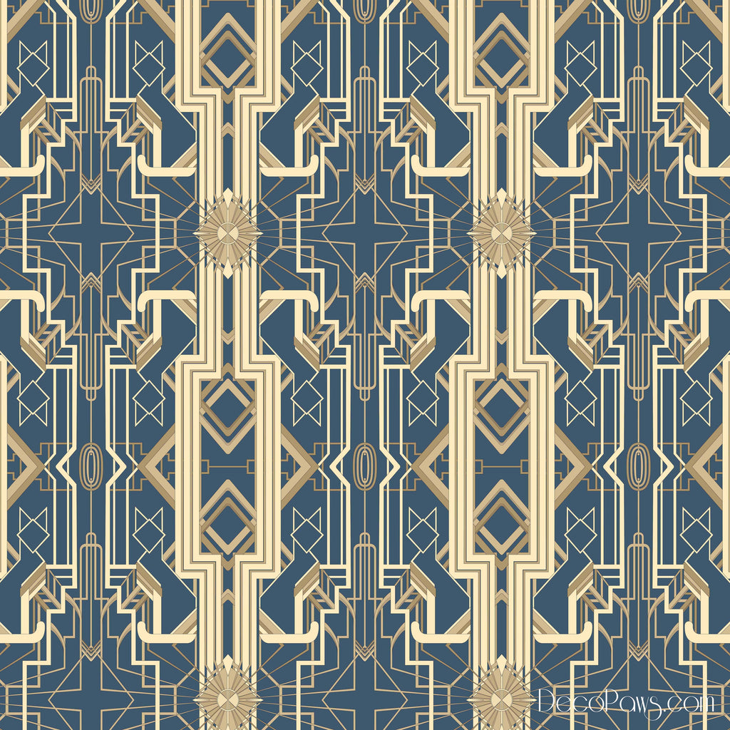 Great Catsby Wrapping Paper Steel Blue and Gold